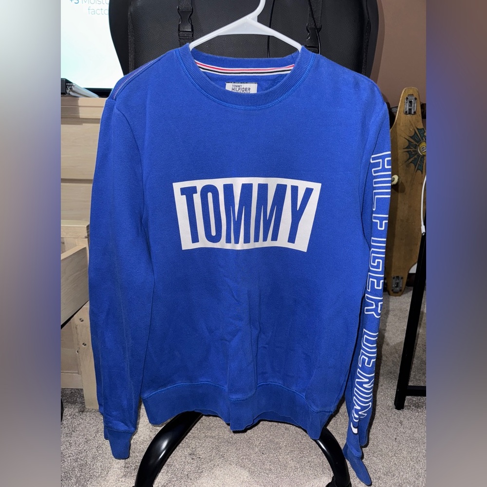 Blue Tommy Hilfiger denim crewneck sweater